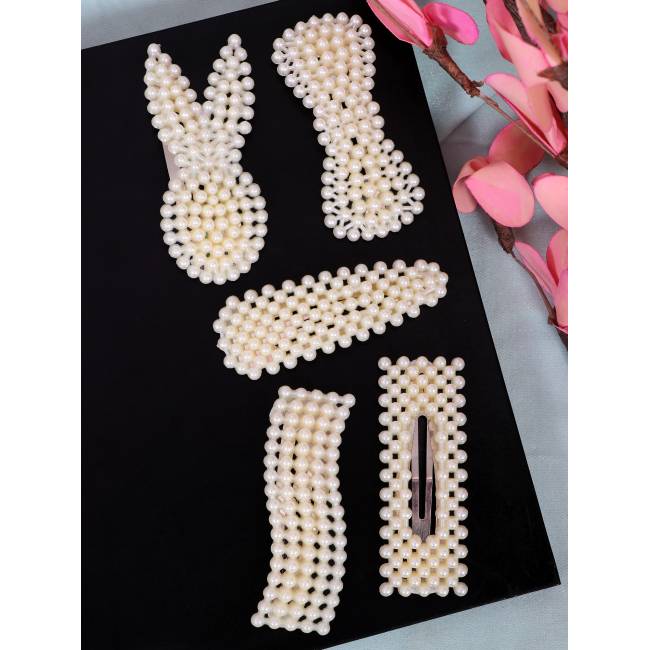 Buy Online Hair Accessories Crunchy Fashion White Pearl Beaded Hair Clip  Pack of 5 CFH0146 - CFH0146