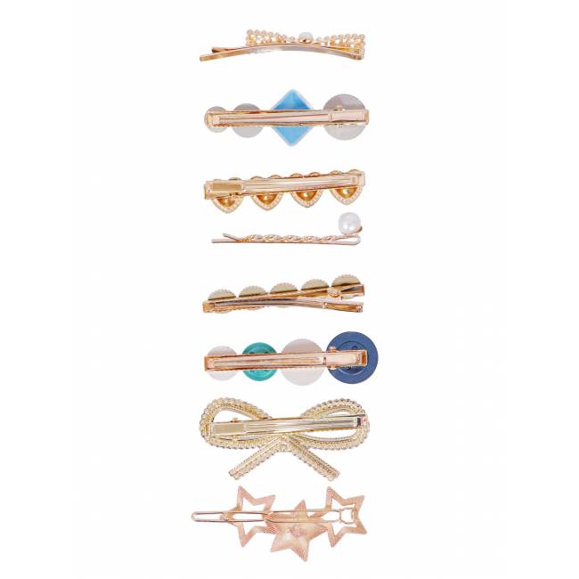 Crunchy Fashion Multi Color Tonned Stone & Pearl Hair Clips