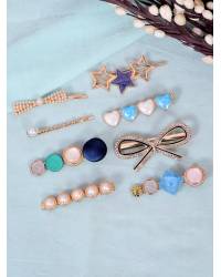 Buy Online Crunchy Fashion Earring Jewelry Gold Metal Multi-Color Hair Clip with Rhinestones, Pearls, Elegant Hair Accessory for Women/Girls Hair Accessories CFH0153