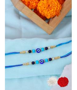 Crunchy Fashion Multicolor Pearl Rakhi Set With Roli Chawal Tilak-Pack of 2 CFRKH0082