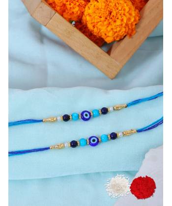 Crunchy Fashion Multicolor Pearl Rakhi Set With Roli Chawal Tilak-Pack of 2 CFRKH0082