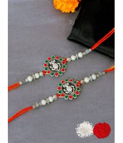 Crunchy Fashion Amroha Craft Multicolor Floral Design Ganesha Rakhi Set Pack of 2 CFRKH0087
