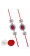 Crunchy Fashion Oxidised German Silver Floral Red Stone Rakhi Set  Pack of 2 With Roli & Chawal CFRKH0088