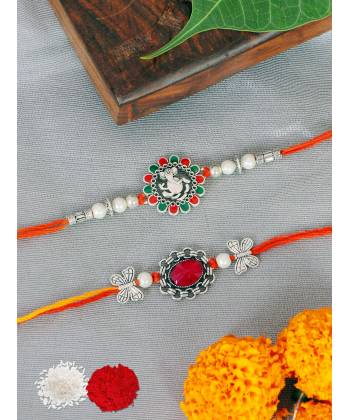 Crunchy Fashion Auspicious Religious Raksha Bandhan Combo Set of 2 Rakhi With Rolio & Chawal CFRKH0091