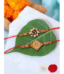 Crunchy Fashion Amroha Craft Wodden Om Religious Rakhi Set Pack of 2 CFRKH0094