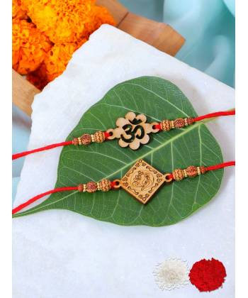 Crunchy Fashion Amroha Craft Wodden Om Religious Rakhi Set Pack of 2 CFRKH0094