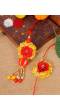 Crunchy Fashion  Red & Yellow Handcrafted Premium Floral Bhaiya Bhabhi Rakhi Set Pack of 2 With Roli & Chawal CFRKH0097
