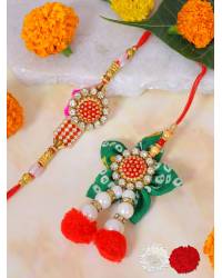 Buy Online Crunchy Fashion Earring Jewelry Crunchy Fashion Designer Bhaiya Bhabhi Stone & Kundan Rakhi Set CFRKH0035 Gifts CFRKH0035