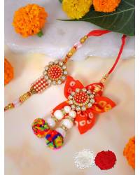 Buy Online Crunchy Fashion Earring Jewelry Crunchy Fashions Fancy Round Floral Rakhi Set- Pack of 2 with Roli Chawal Tilak CFRKH0048 Gifts CFRKH0048