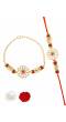 Crunchy Fashion Gold-Plated Floral Kundan Bhaiya Bhabhi Rakhi Set  CFRKH0103