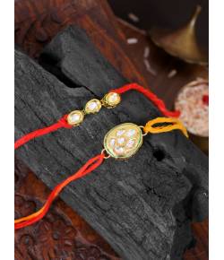 Crunchy Fashion Gold-Tone Kundan Rakhi Set Pack of2 CFRKH0106