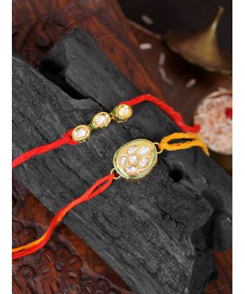 Crunchy Fashion Gold-Tone Kundan Rakhi Set Pack of2 CFRKH0106