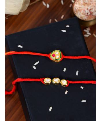 Crunchy Fashion Multicolor Kundan Rakhi Set Pack of 2 CFRKH0107