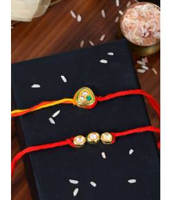 Crunchy Fashion Gold-Plated Twin Kundan Stone Rakhi Pack of 2 CFRKH0108