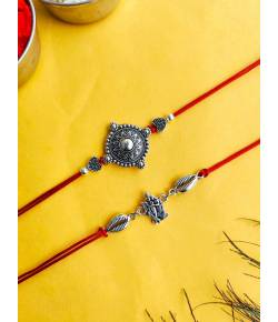 Radha Krishan Oxidised Silver Rakhi Set for Brother