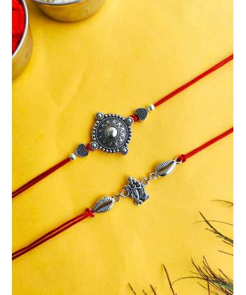 Radha Krishan Oxidised Silver Rakhi Set for Brother