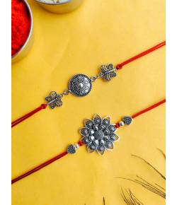 Oxidised Silver Rakhi Set for Brother - Bhabhi with Roli & Chawal