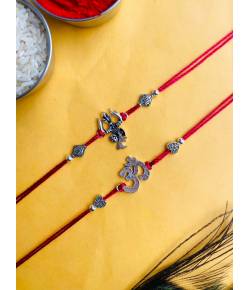 Om-Trishul Oxidised Silver Rakhi Set for Brother Bhabhi-Pack of 2