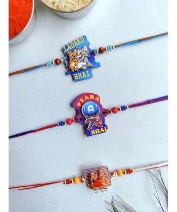 Multicolor Kids Rakhi Set For Little Brother- Pack Of