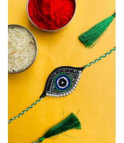 Buy Online Crunchy Fashion Earring Jewelry Black-Green Evil Eye Handmade Rakhi for Brother, Bhai, Bhabhi Rakhi CFRKH0232