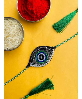 Black-Green Evil Eye Handmade Rakhi for Brother, Bhai, Bhabhi