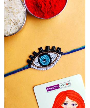 White-Blue Handmade Evil Eye Rakhi for Brother & Bhabhi