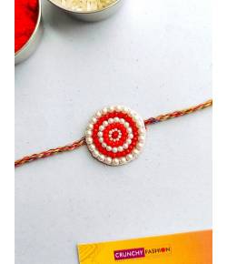 Buy Online Crunchy Fashion Earring Jewelry Handmade Red-White Beaded Rakhi for Brother Rakhi CFRKH0236