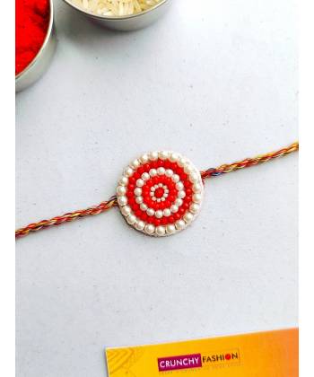 Handmade Red-White Beaded Rakhi for Brother