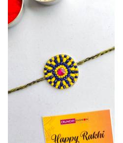 Buy Online Crunchy Fashion Earring Jewelry Blue-Yellow Handmade Beaded Rakhi for Best Brother Rakhi CFRKH0238
