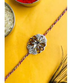 Buy Online Crunchy Fashion Earring Jewelry White-Gold Crystal Handmade Rakhi for Brother Bhabhi Rakhi CFRKH0241