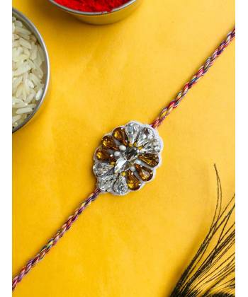 White-Gold Crystal Handmade Rakhi for Brother Bhabhi