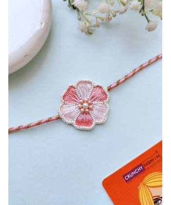 Pink Floral Beaded Handmade Rakhi for Sister/Bhabhi