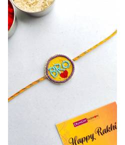 Buy Online Crunchy Fashion Earring Jewelry BRO Rakhi - Handmade Yellow-Sky Blue Beaded Rakhi for Brother Rakhi CFRKH0248