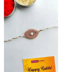 Buy Online Crunchy Fashion Earring Jewelry Pink Handmade Evil Eye Beaded Rakhi for Sister, Bhabhi Rakhi CFRKH0251
