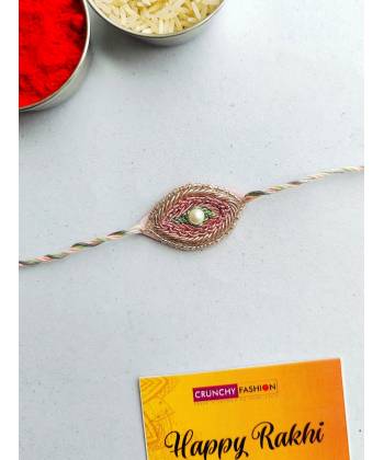 Pink Handmade Evil Eye Beaded Rakhi for Sister, Bhabhi