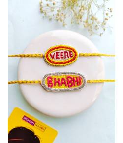 Handmade Pink-yellow Rakhi Combo for Bhai & Bhabhi