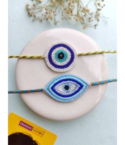 Handmade Blue Evil Eye Rakhi Combo for Bro & Bhabhi