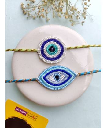 Handmade Blue Evil Eye Rakhi Combo for Bro & Bhabhi