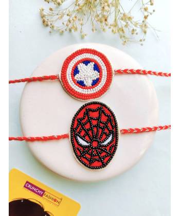 Handmade Spiderman-Captain America Rakhi Combo for Kids