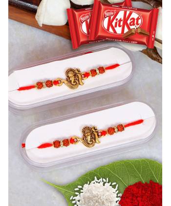 Crunchy Fashion Oxidized Gold Lord Ganesha Rakhi Set & KitKat  Chocolates GCFRKH0042