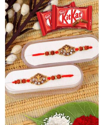 Crunchy Fashion Lord Ganesha Rakhi Set & KitKat Chocolates GCFRKH0044 
