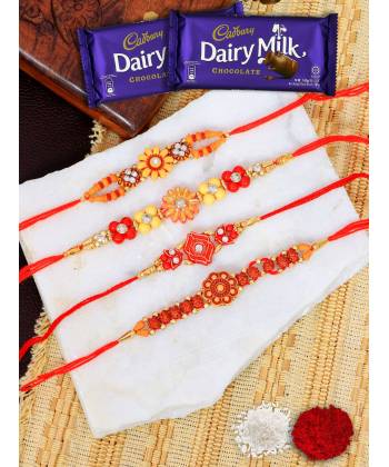 Crunchy Fashion Multicolor Combo Rakhi Set  With Chocolates GCFRKH0068