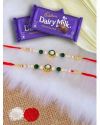 Buy Online Crunchy Fashion Earring Jewelry Crunchy Fashion Red & White Kundan Rakhi Set & Dairy Milk Chocolates GCFRKH0077 Rakhi GCFRKH0077