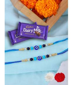 Crunchy Fashion Blue Pearl Rakhi Set & Chocolates GCFRKH0082