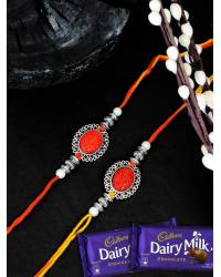 Buy Online Crunchy Fashion Earring Jewelry Crunchy Fashion Oxidized Red Brother Rakhi Set & KitKat Chocolates GCFRKH0071 Rakhi GCFRKH0071