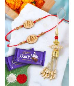 Crunchy Fashion Wodden Ganesha Bhaiya Bhabhi Rakhi Set  With Chocolates GCFRKH0092