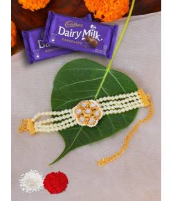Crunchy Fashion Bracelet Pearl Kundan Rakhi & Chocolates GCFRKH0102 