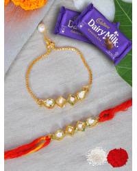 Buy Online Crunchy Fashion Earring Jewelry Crunchy Fashion Red& Yellow Kundan Rakhi set & KitKat Chocolates GCFRKH0108  Rakhi GCFRKH0108