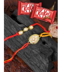 Crunchy Fashion Multicolor Oval Kundan Rakhi Set & KitKat Chocolates GCFRKH0106 