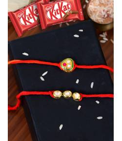 Crunchy Fashion Twin Multicolor Kundan Rakhi Set & Kitkat Chocolate GCFRKH0107
